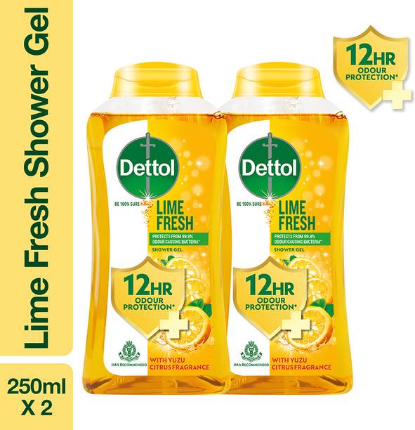 Dettol Lime Fresh Body Wash Combo and Shower Gel for Men, Women, protects from bacteira (2 x 250 g)