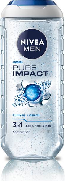 Nivea Men Pure Impact Shower Gel with Purifying Minerals, 3-in-1 for Body, Face & Hair