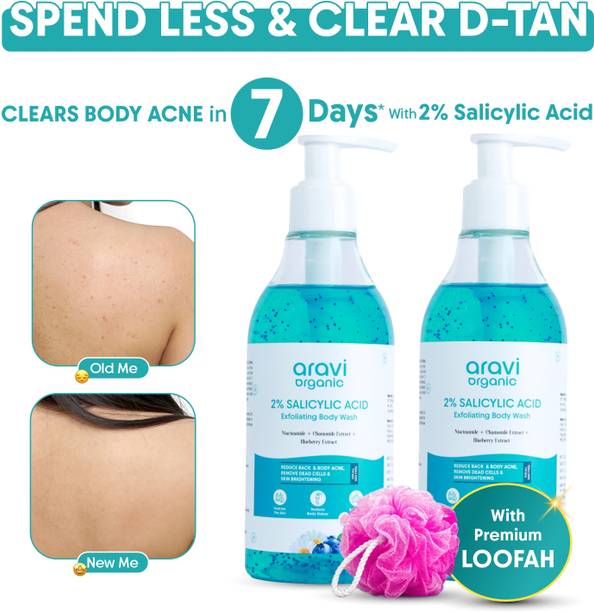 Aravi Organic D-Tan Body Wash with 2% Salicylic Acid & Niacinamide for Back & Body Acne