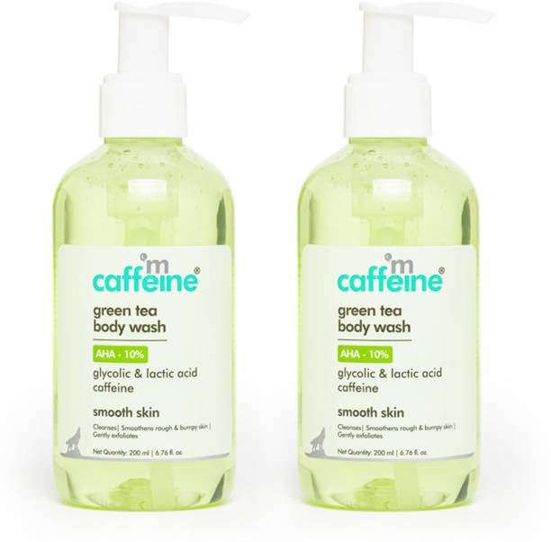 mCaffeine Green Tea Body Wash with 10% AHA Glycolic Acid for Smooth & Bumpy Skin Pack of 2