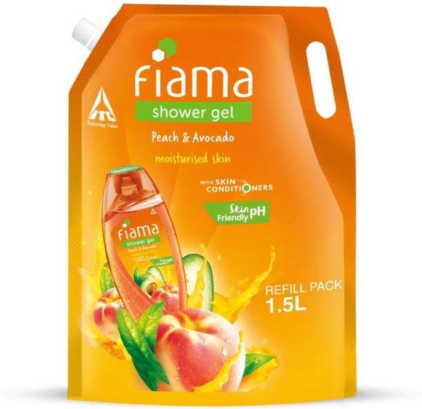 FIAMA Body Wash Shower Gel Peach & Avocado Value Pouch, For Moisturized Skin