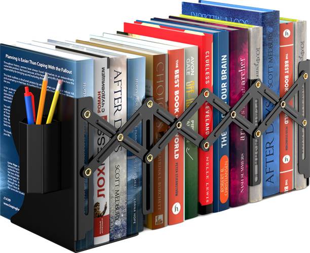 APPUCOCO Adjustable Metal Bookend with Pen Holder for Home, Office, Classroom Iron Book End
