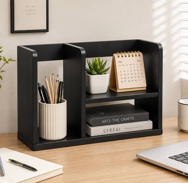 Ekansh handicraft Premium Wooden Desktop Organizer | MDF Table Bookshelf Engineered Wood Open Book Shelf