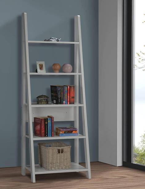 sbf furniture Plank Reno Engineered Wood Ladder Book Shelf and Display Unit Engineered Wood Open Book Shelf