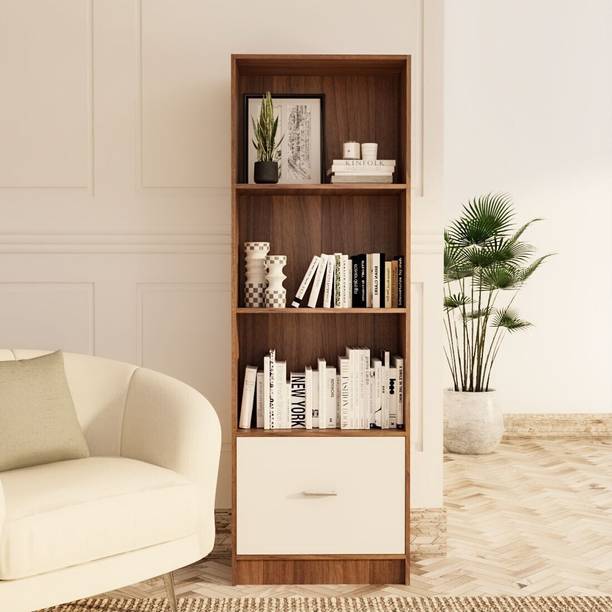 neuspace Victor with Drawer Bookshelf |MultiPurpose Storage Unit for Kitchen,Living Room| Engineered Wood Semi-Open Book Shelf