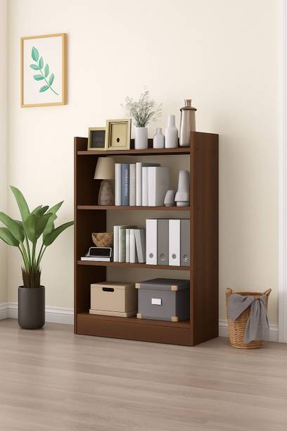 EW Wooden Large 4-Tier Open Bookshelf Rack Showcase Organizer for Living Study Room Engineered Wood Open Book Shelf