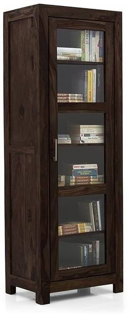 Credenza ooden Bookshelf Cabinet With Glass Door Storage Solid Wood Semi-Open Book Shelf