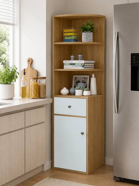 KAWACHI Living Room, Bedroom Corner Cabinet with Drawer Display Unit Storage Bookshelf Engineered Wood Corner Table
