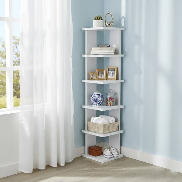 Urbanovia Corner Book Shelf for Bedroom Study and Living Room Engineered Wood Semi-Open Book Shelf