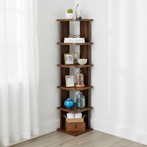 Urbanovia Corner Book Shelf for Bedroom Study and Living Room Engineered Wood Semi-Open Book Shelf