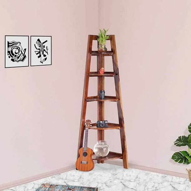 SB Handicraft Solid Sheesham Wood 5 Step Ladder Book Shelf for Storage & Display Rack Solid Wood Open Book Shelf