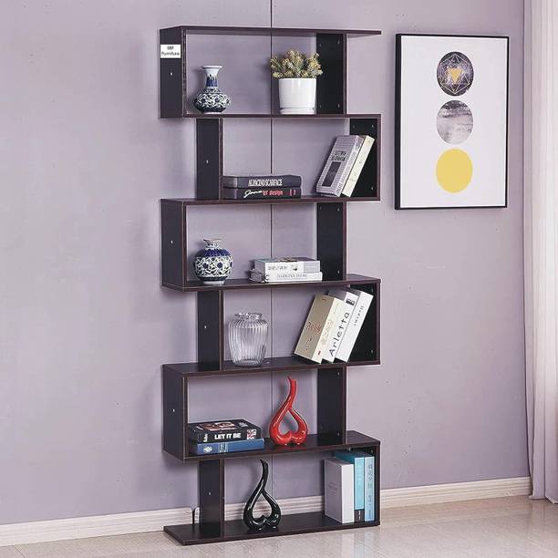 NE Furniture 6 Layer Ladder Bookshelf S Shape Engineered Wood Bookcase Open Book Shelf Engineered Wood Open Book Shelf