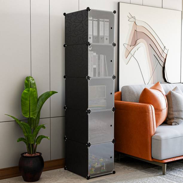 DWELLIT 5 Cube Modular Storage Shelf, Multi-Purpose Plastic Organizer Series Plastic Close Book Shelf