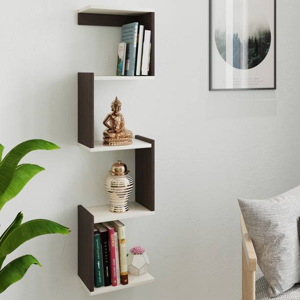 FURNEASER Winsen Wall-Mount Bookcase, Multipurpose Book Cabinet, Corner Display Rack, Engineered Wood Semi-Open Book Shelf