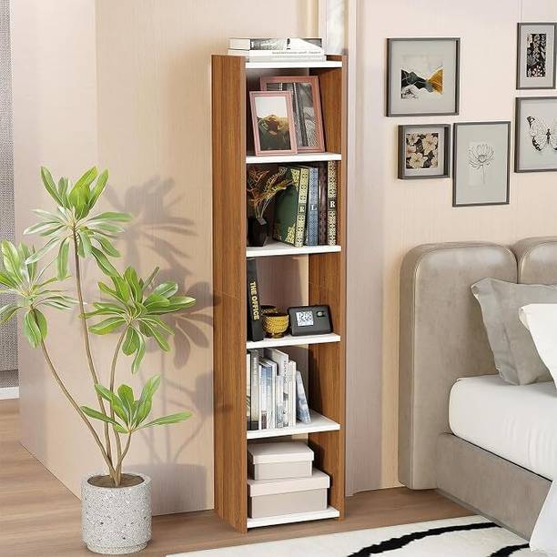lukzer Multipurpose Rack MR-013 White & Oak Brown Engineered Wood Open Book Shelf
