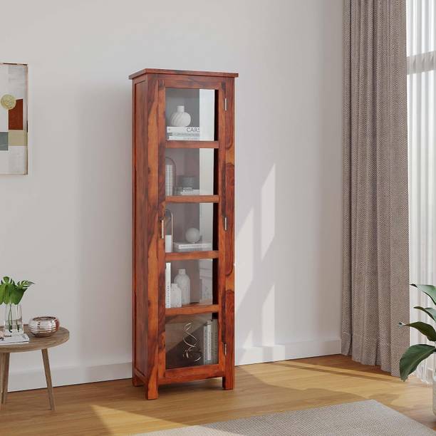 WOODSTAGE Solid Wood Cabinet With 1 Glass Door & 5 Shel...