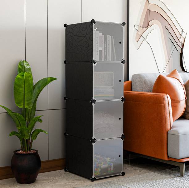 DWELLIT 4 Cube Modular Storage Shelf, Multi-Purpose Plastic Organizer Series Plastic Close Book Shelf