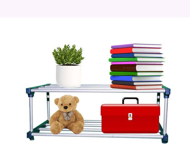 DEMARK 2 Layer Book Shelf for Home Multipurpose Storage Organizer Stand Plastic Open Book Shelf