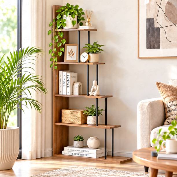 LUKZER 5-Tier Ladder Book Shelf Wooden Showcase (MMR-015) Engineered Wood Open Book Shelf