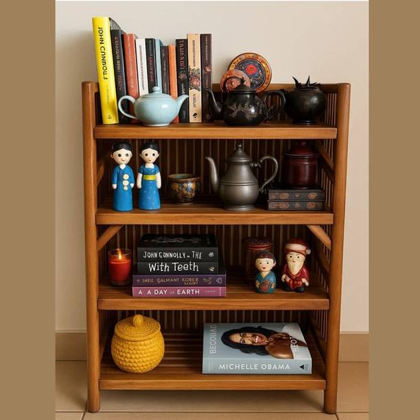 QCCRAFTS Wooden Bamboo 4-Tier Rack Kitchen Organiser Bamboo, Solid Wood Collapsible Bamboo, Solid Wood, Cane Shoe Rack