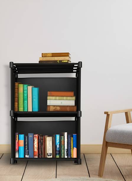 QUARCK 3 Layer Open Book shelf Black Multipurpose use Home storage and study room Plastic Open Book Shelf