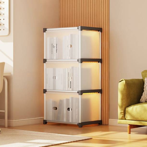 DWELLIT 3 Cube Bookshelf, Open back, Modular Storage Cabinet for Books & Office Files Plastic Close Book Shelf