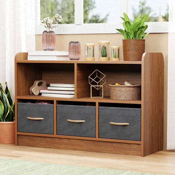 LUKZER 2-Layer 3 Drawers Bookcase & Storage Organizer (MR-025) Engineered Wood Semi-Open Book Shelf