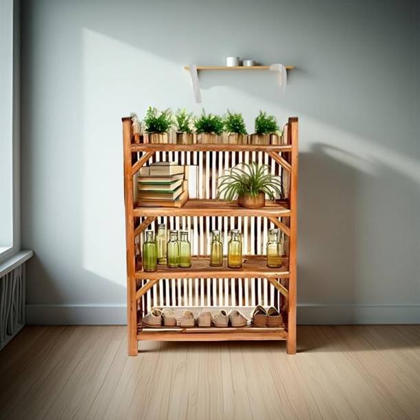 QUEES Bamboo shoe rack 4shelves Cane Open Book Shelf