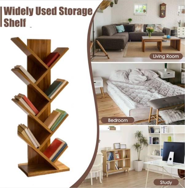 YESMOM 7 Tier Tree Shaped Wooden Book Rack Engineered Wood Open Book Shelf