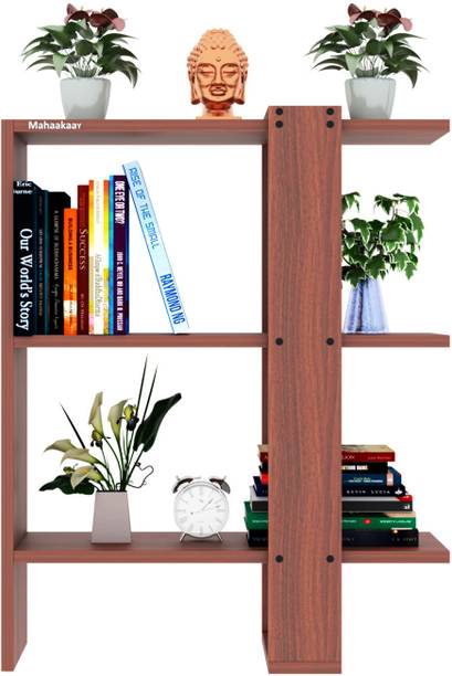 mahaakaay Eee shelf Display Shelf Wooden Corner Shelf Classic Walnut Engineered Wood Open Book Shelf