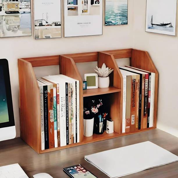 Eveto Table Top Bookshelf - Countertop Bookcase with 4 Shelves Engineered Wood Open Book Shelf