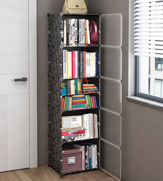 Ozoy Plastic Metal 5 Door 5 Shelf Books Storage Rack Organizer Metal Open Book Shelf