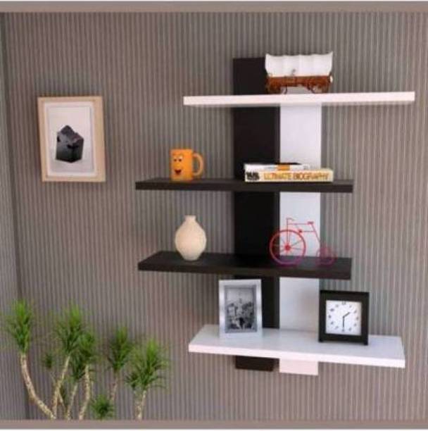 Mark Wood Wall Mount Corner Book Shelf Engineered Wood Open Book Shelf