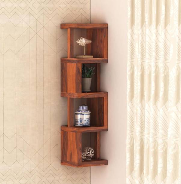 GARGHANDICRAFTS Sheesham Wood Zig Zag 4 Tier Shape Open Book Shelf For Living/Office Room Solid Wood Open Book Shelf