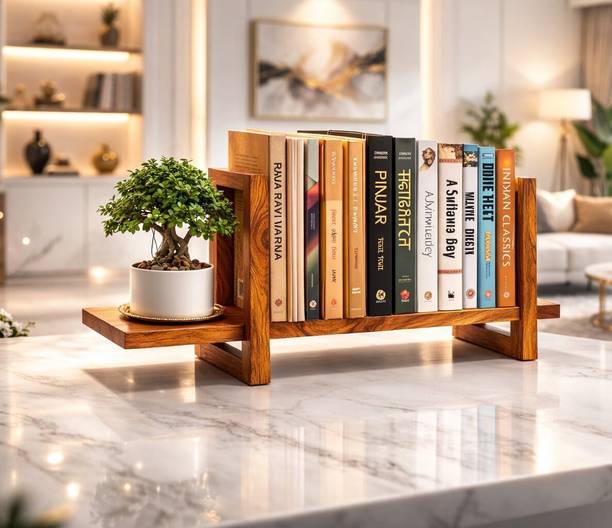 94 Twins Products Teak Wood Desktop Bookshelf 45 cm Heavy Duty Solid Wood Open Book Shelf