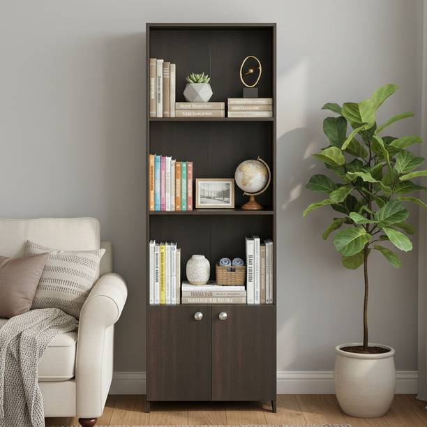 FURNEASER Regal Tall Bookshelf Display Cabinet Rack with Door, Engineered Wood Semi-Open Book Shelf