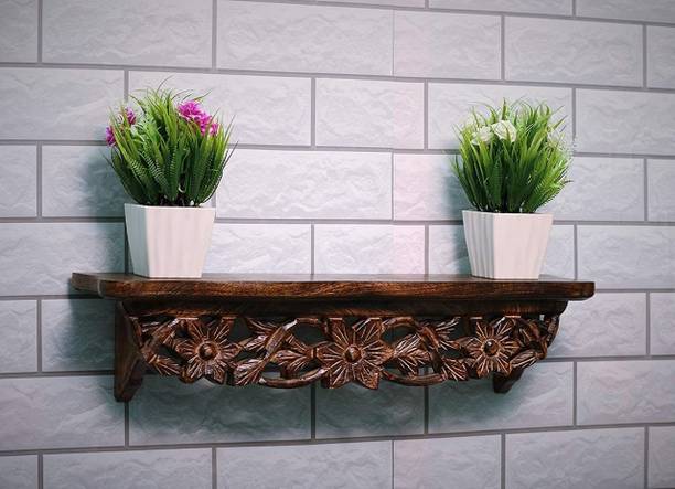 Bogenlite Hand Carved Wooden Wall Décor Shelf || Mounted Bookshelf || Bedroom Solid Wood Open Book Shelf