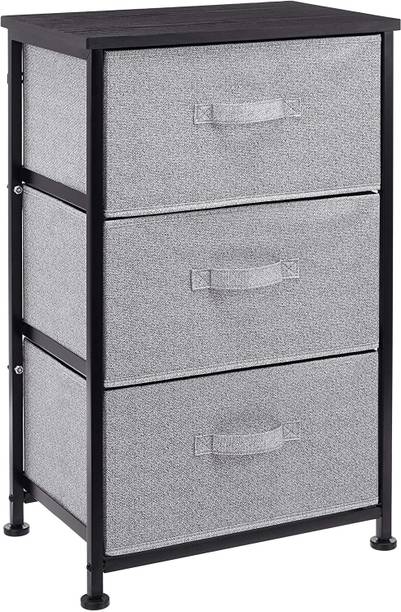 KriShyam ®Fabric 3 Book Shelf -Drawer Storage Organizer Unit Easy Pull Fabric Metal Close Book Shelf