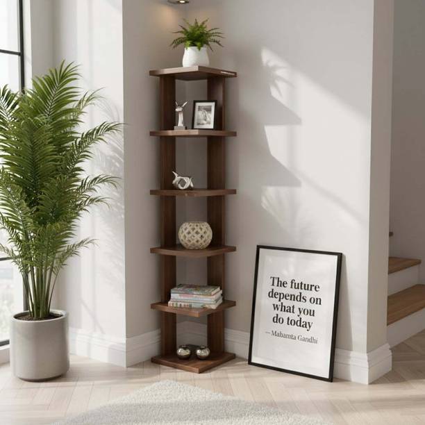 RIPPLEWUDS Oakville Elva Wooden Corner Shelf Rack Engineered Wood Open Book Shelf