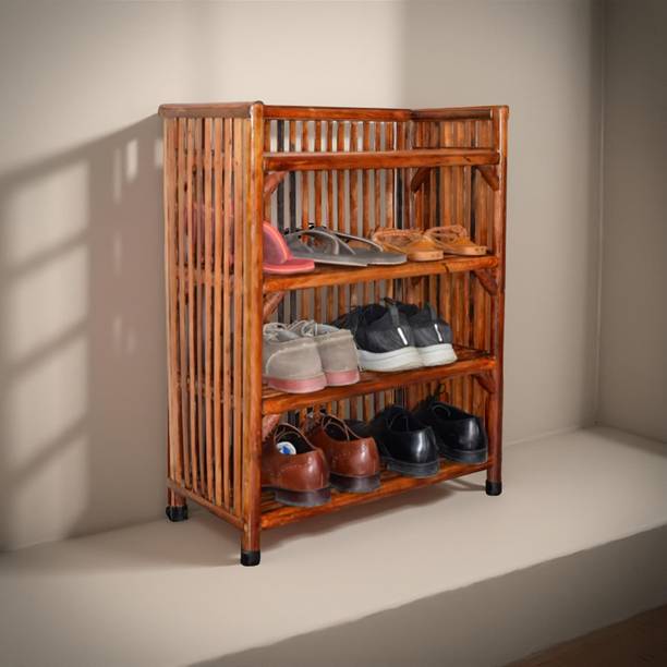 QUEES Bamboo shoe rack 4shelves Bamboo Open Book Shelf