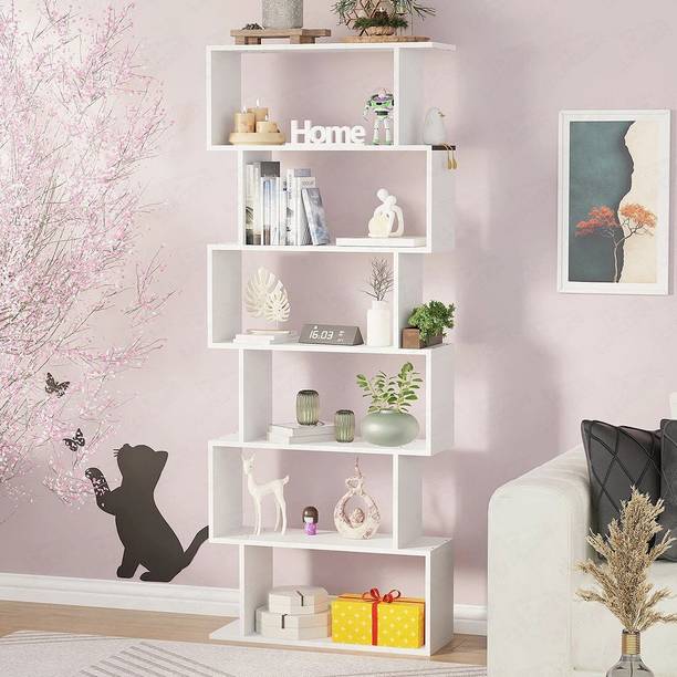 LUKZER 6-Layer S-Shaped Ladder Bookcase Rack (MR-002) Engineered Wood Open Book Shelf