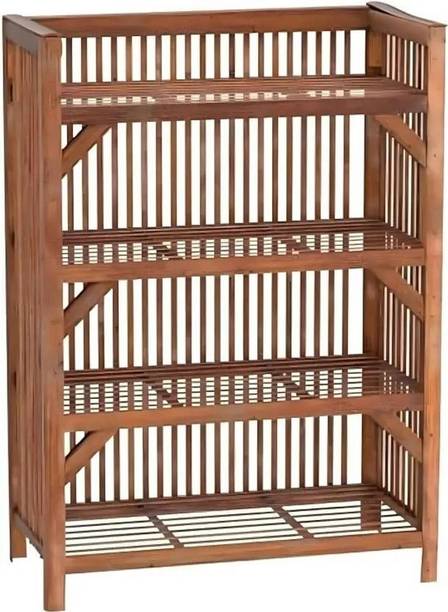 newway Newway Bamboo Cane Bookshelf Space Saving Shelf for Home Kitchen Cane Open Book Shelf