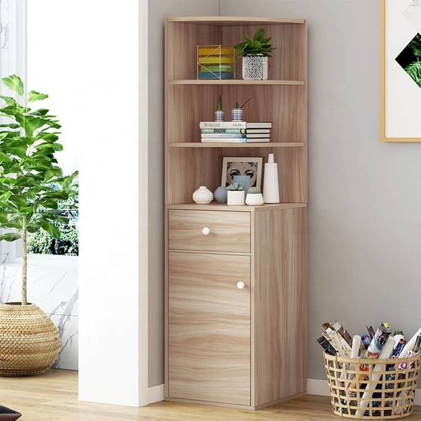 KAWACHI Corner Display Cabinet Bookshelf Rack Engineered Wood Semi-Open Book Shelf