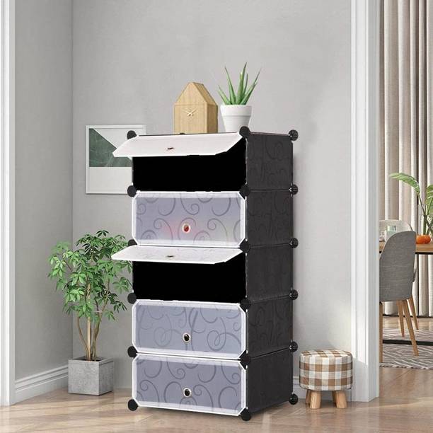 KriShyam ® Waterproof PP Plastic Storage Rack – Book 5 Shelve - 5 Door for Study Room Plastic Close Book Shelf