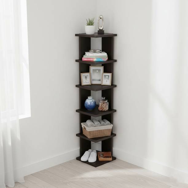 Urbanovia Corner Book Shelf for Bedroom Study and Living Room Engineered Wood Semi-Open Book Shelf