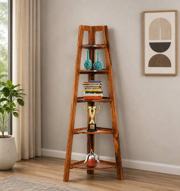 Devsignature WOODEN FOLDING BOOK SHELF CORNER FOR HOME Solid Wood Open Book Shelf