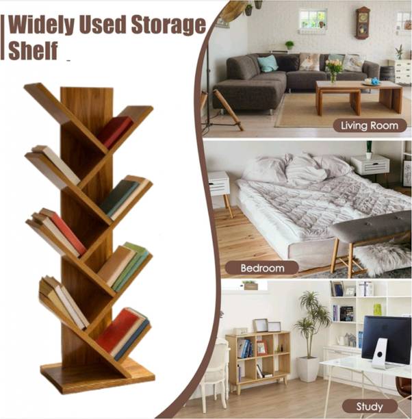 YESMOM 7 Tier Tree Shaped Wooden Book Rack Engineered Wood Open Book Shelf
