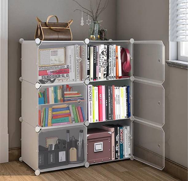 Kybero Plastic Metal 6 Door 6 Shelf Book Organizer Metal Semi-Open Book Shelf