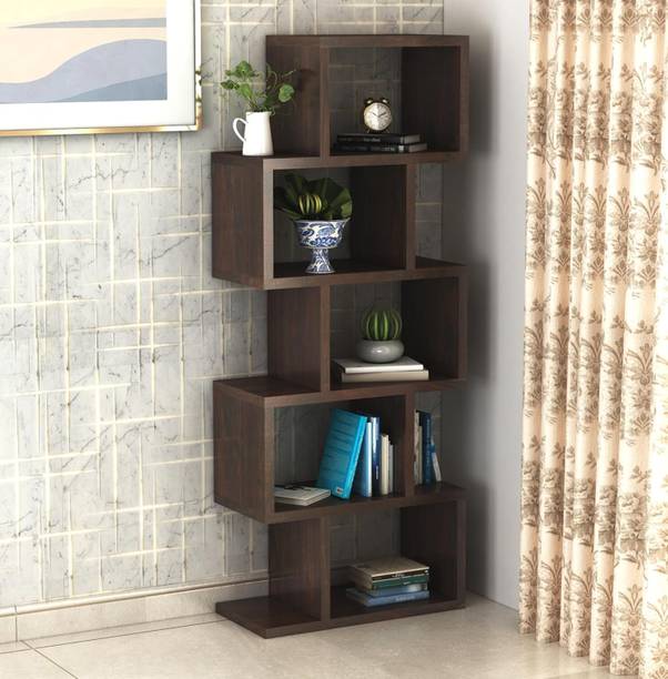 GARGHANDICRAFTS Sheesham Wood Zig Zag 5 Tier Open Book Shelf/Rack For Living Room/Office Solid Wood Open Book Shelf