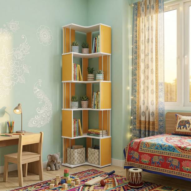 Studio Kook Vista Corner Bookshelf Engineered Wood Open Book Shelf